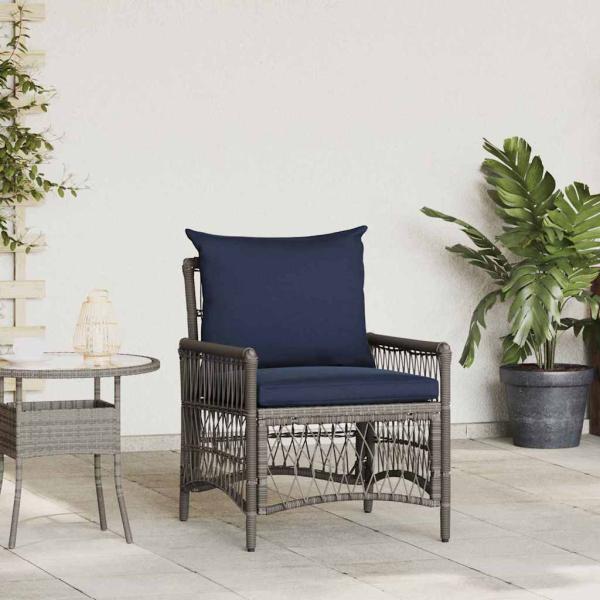 ARDEBO.de - Gartenstuhl mit Kissen Grau 60x70x78 cm Poly Rattan