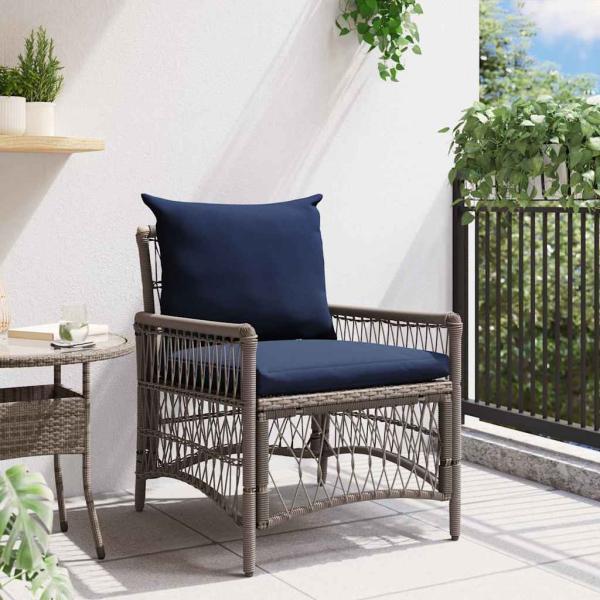 Gartenstuhl mit Kissen Grau 60x70x78 cm Poly Rattan