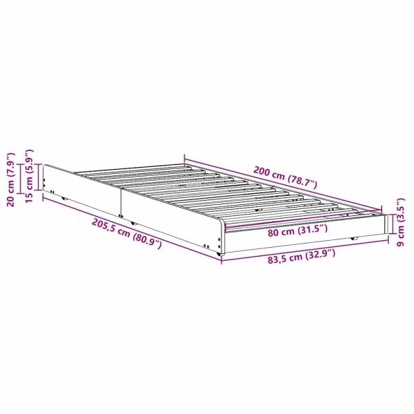 Bettgestell Wax Brown Massivholz 80 x 200 cm Minimalistisch