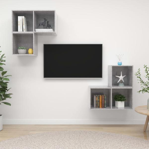 ARDEBO.de - 4-tlg. TV-Schrank-Set Betongrau Holzwerkstoff