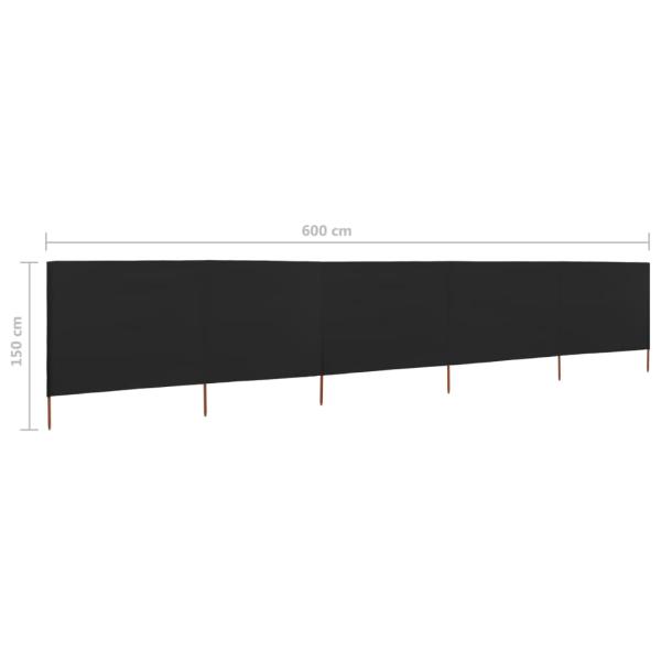 5-teiliges Windschutzgewebe 600 x 120 cm Schwarz