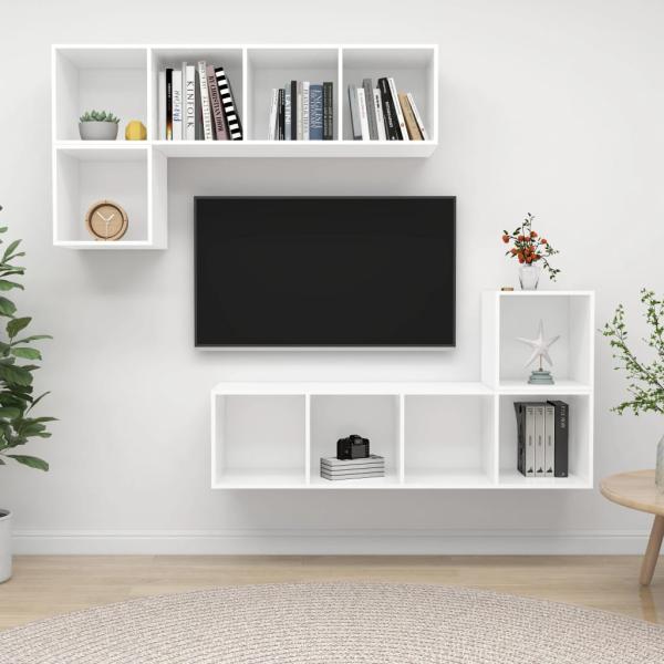 ARDEBO.de - 4-tlg. TV-Schrank-Set Weiß Holzwerkstoff