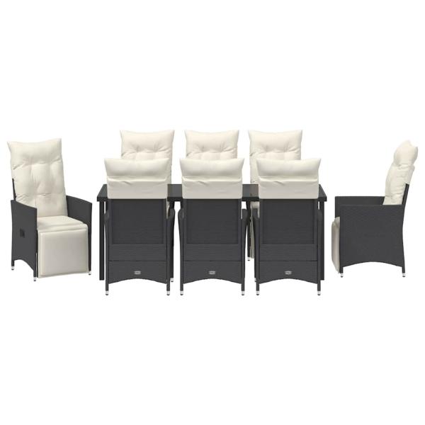 ARDEBO.de - 9-teiliges Garten-Ess-Set mit Kissen in Schwarz Poly-Rattan
