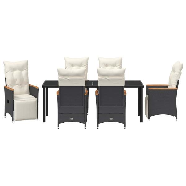 7-teiliges Garten-Dining-Set mit Kissen Schwarz Poly-Rattan