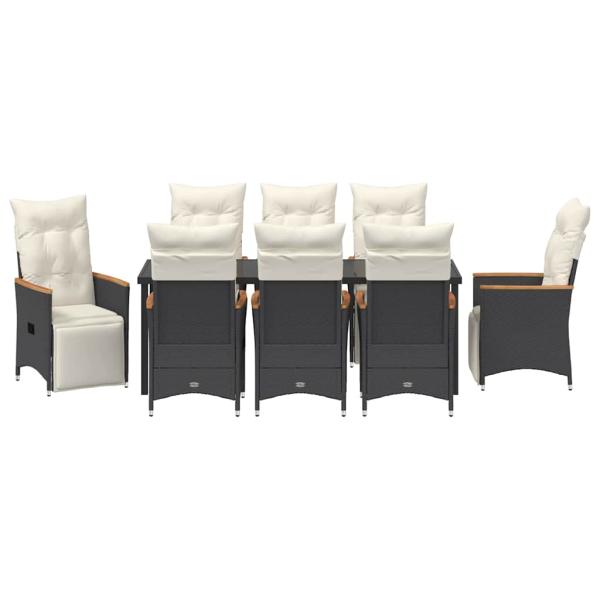 9-teiliges Garten-Dining-Set mit Kissen in Schwarz aus Poly-Rattan