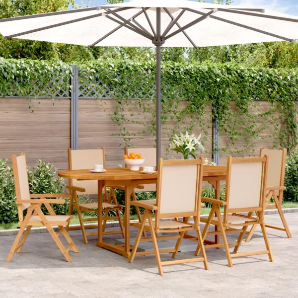 ARDEBO.de - 7-tlg. Garten-Essgruppe Stoff und Massivholz Beige