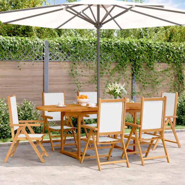 ARDEBO.de - 7-tlg. Garten-Essgruppe Stoff und Massivholz Cremeweiß