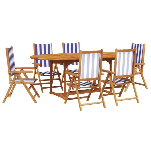 7-tlg. Garten-Essgruppe Stoff und Massivholz Blau und Weiß