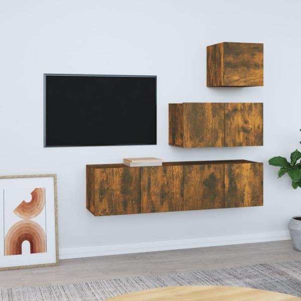 ARDEBO.de - 4-tlg. TV-Schrank-Set Räuchereiche Holzwerkstoff