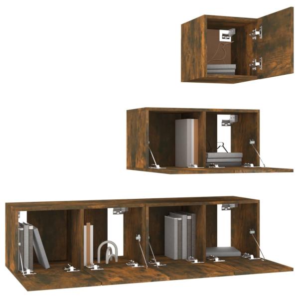 4-tlg. TV-Schrank-Set Räuchereiche Holzwerkstoff