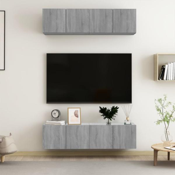 ARDEBO.de - TV-Wandschränke 4 Stk. Grau Sonoma 60x30x30 cm Holzwerkstoff