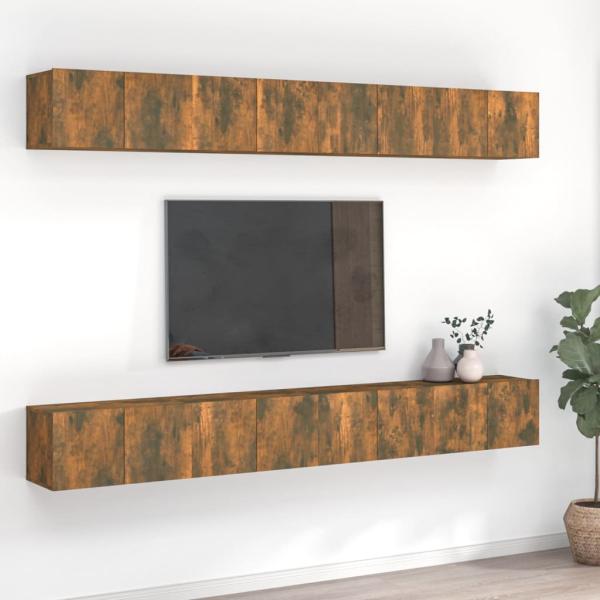 ARDEBO.de - 8-tlg. TV-Schrank-Set Räuchereiche 60x30x30 cm Holzwerkstoff
