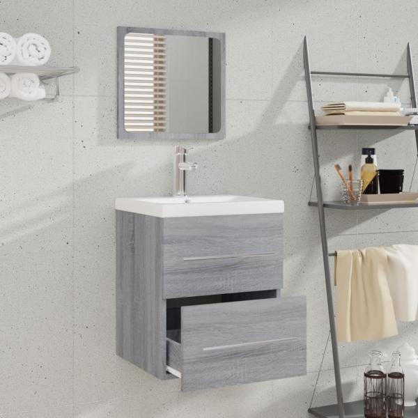 Badschrank mit Spiegel Grau Sonoma 41x38,5x48 cm
