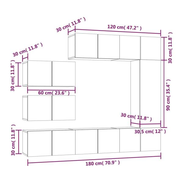 8-tlg. TV-Schrank-Set Räuchereiche Holzwerkstoff