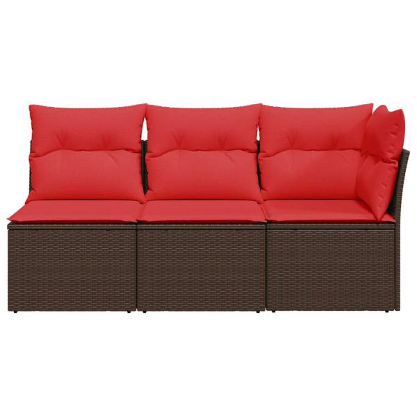 Gartensofa mit Kissen 3-Sitzer Braun Poly Rattan
