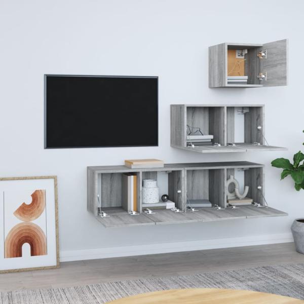 4-tlg. TV-Schrank-Set Grau Sonoma Holzwerkstoff