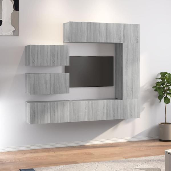 ARDEBO.de - 8-tlg. TV-Schrank-Set Grau Sonoma Holzwerkstoff