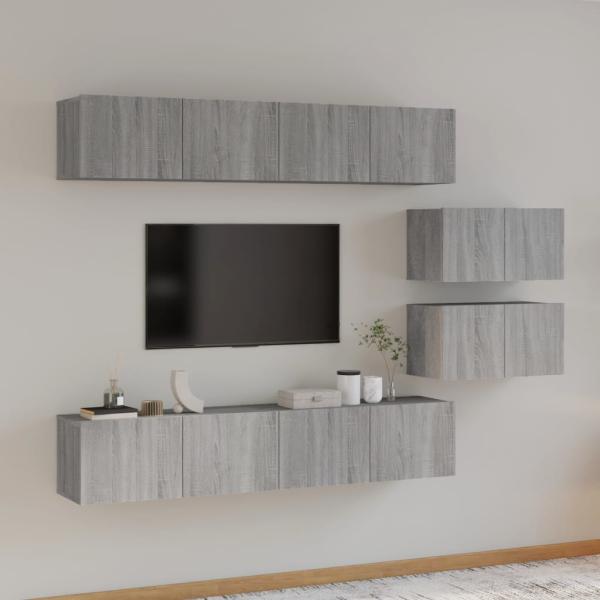 ARDEBO.de - 6-tlg. TV-Schrank-Set Grau Sonoma Holzwerkstoff