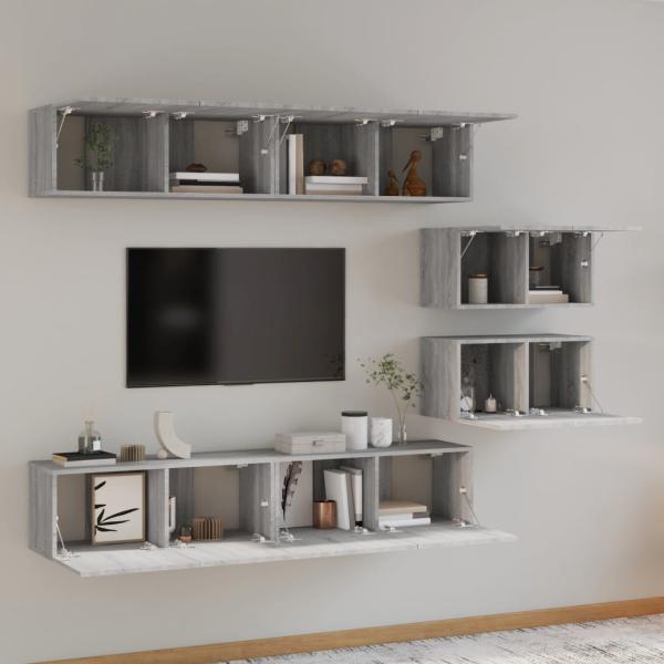 6-tlg. TV-Schrank-Set Grau Sonoma Holzwerkstoff
