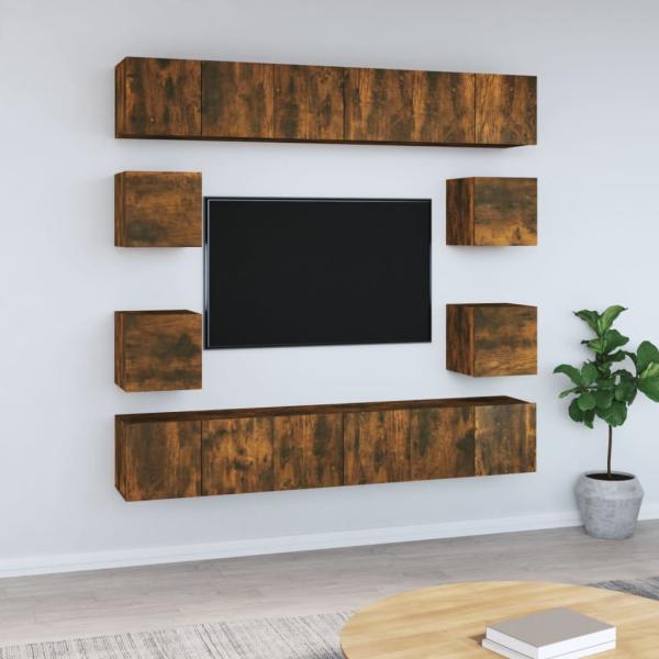 ARDEBO.de - 10-tlg. TV-Schrank-Set Räuchereiche Holzwerkstoff