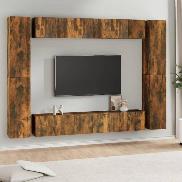 ARDEBO.de - 10-tlg. TV-Schrank-Set Räuchereiche Holzwerkstoff