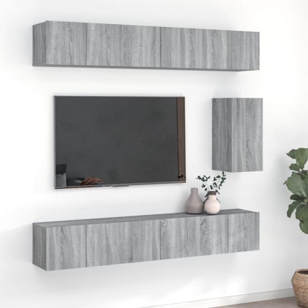 ARDEBO.de - 7-tlg. TV-Schrank-Set Grau Sonoma Holzwerkstoff