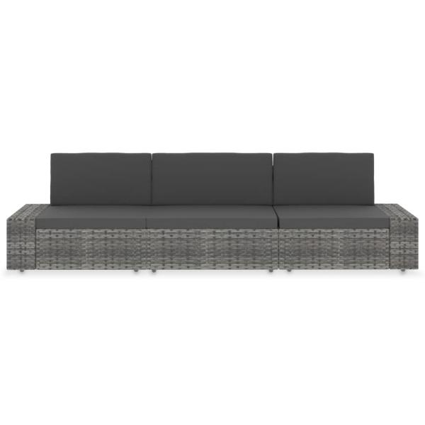 Modulares 3-Sitzer-Sofa Poly Rattan Grau