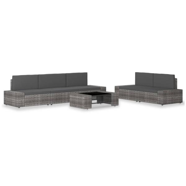 ARDEBO.de - 6-tlg. Garten-Lounge-Set Poly Rattan Grau