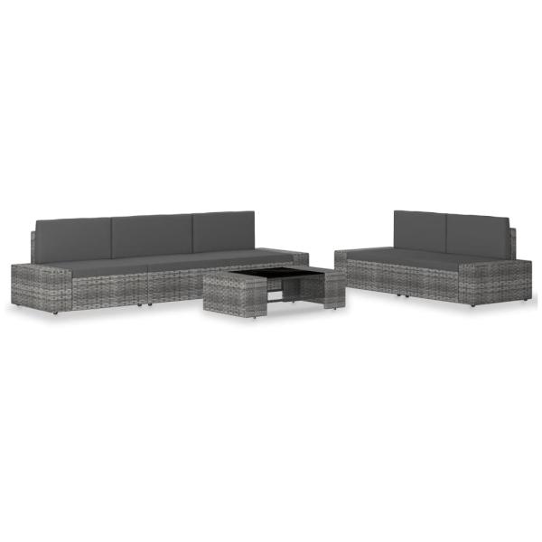 6-tlg. Garten-Lounge-Set Poly Rattan Grau