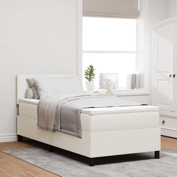 LED Boxspringbett mit Matratze Creme 100x200 cm Cordstoff