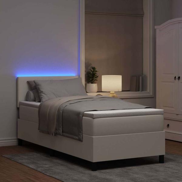 LED Boxspringbett mit Matratze Creme 100x200 cm Cordstoff