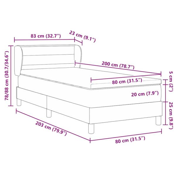 Boxspringbett mit Matratze Hellgrau 80x200 cm Stoff