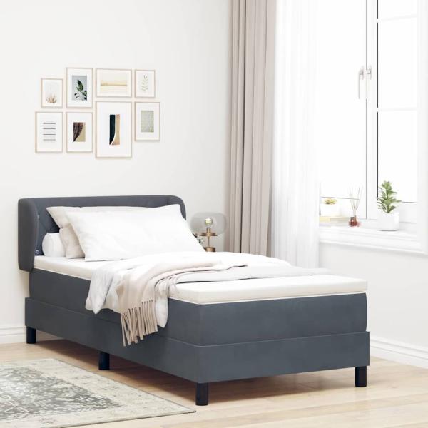 ARDEBO.de - Boxspringbett mit Matratze in Dunkelgrau, 100x200 cm, Samt