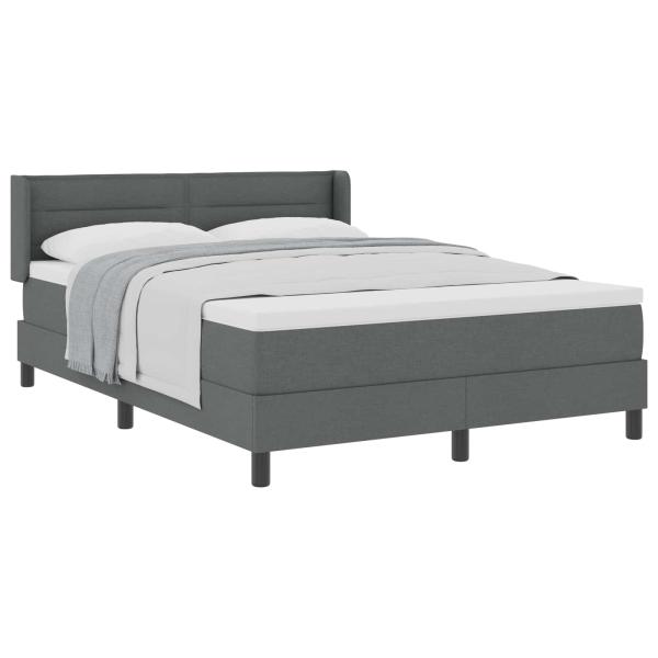 Boxspringbett mit Matratze Dunkelgrau 140x200 cm Stoff, Kopfteil Linien-Design Dunkelgrau 140 cm Stoff