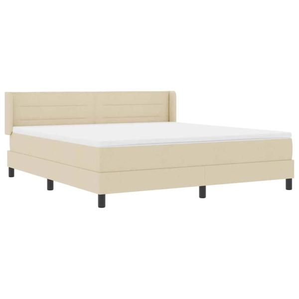 Boxspringbett mit Matratze Creme 180x200 cm Stoff, Kopfteil Linienmuster Creme 180 cm Stoff