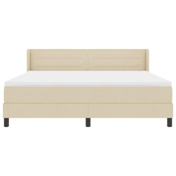 Boxspringbett mit Matratze Creme 180x200 cm Stoff, Kopfteil Linienmuster Creme 180 cm Stoff