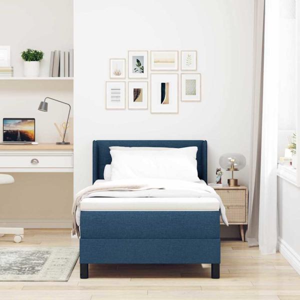 Boxspringbett mit Matratze Blau 80x200 cm Stoff, Kopfteil knopfbeschichtet Blau 80 cm Stoff
