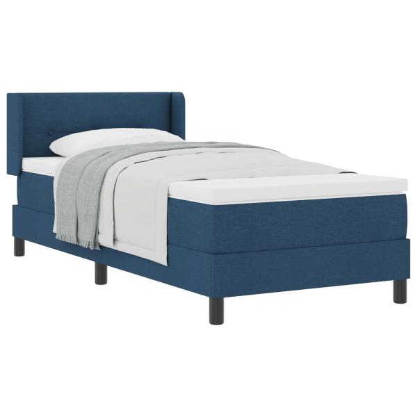 Boxspringbett mit Matratze Blau 80x200 cm Stoff, Kopfteil knopfbeschichtet Blau 80 cm Stoff