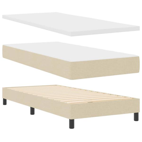 Boxspringbett mit Matratze Creme 100x200 cm Stoff, Kopfteil mit Knopfheftung Creme 100 cm Stoff