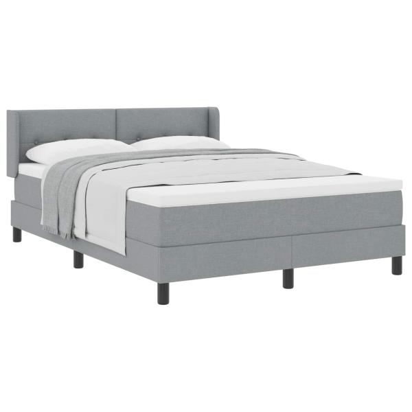 Boxspringbett mit Matratze Hellgrau 160x200 cm Stoff, Kopfteil geknöpft Hellgrau 160 cm Stoff