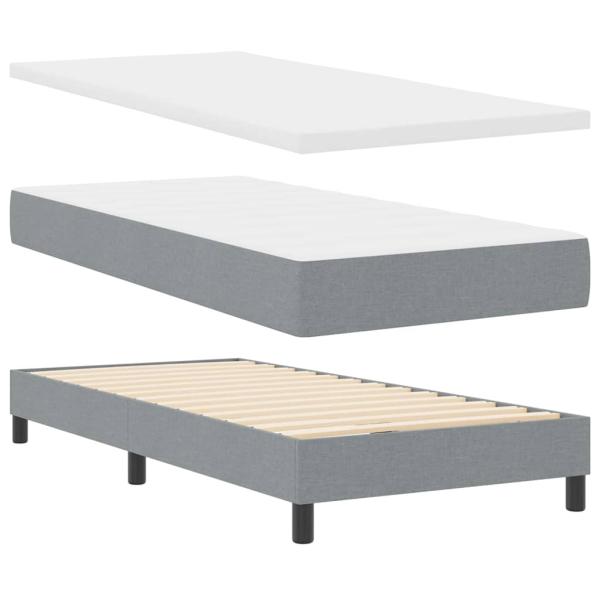 Boxspringbett mit Matratze Hellgrau 180x200 cm Stoff, Kopfteil mit Knopfheftung Hellgrau 180 cm Stoff