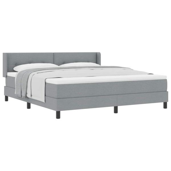 Boxspringbett mit Matratze Hellgrau 180x200 cm Stoff, Kopfteil mit Knopfheftung Hellgrau 180 cm Stoff