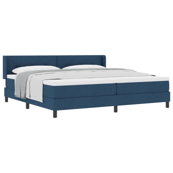 Boxspringbett mit Matratze Blau 200x200 cm Stoff, Kopfteil mit Knopfheftung Blau 200 cm Stoff
