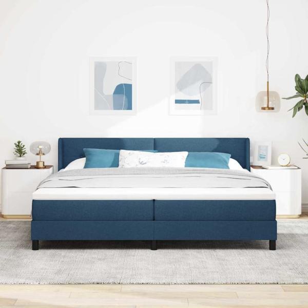 Boxspringbett mit Matratze Blau 200x200 cm Stoff, Kopfteil mit Knopfheftung Blau 200 cm Stoff