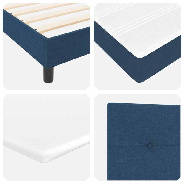 Boxspringbett mit Matratze Blau 200x200 cm Stoff, Kopfteil mit Knopfheftung Blau 200 cm Stoff