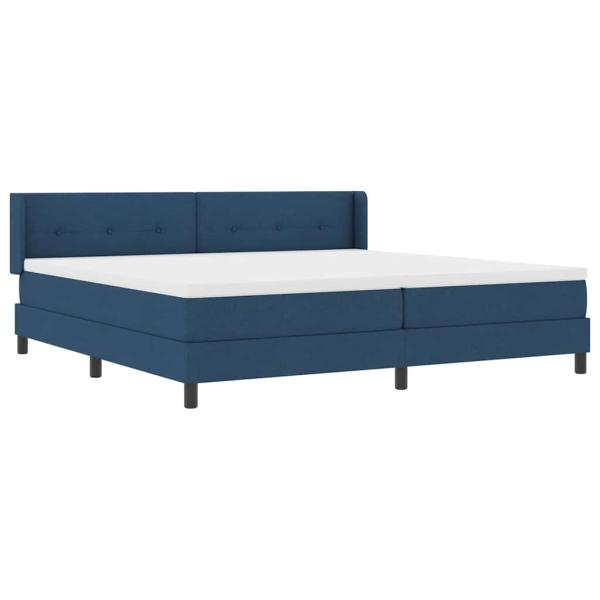 Boxspringbett mit Matratze Blau 200x200 cm Stoff, Kopfteil mit Knopfheftung Blau 200 cm Stoff