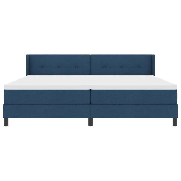 Boxspringbett mit Matratze Blau 200x200 cm Stoff, Kopfteil mit Knopfheftung Blau 200 cm Stoff