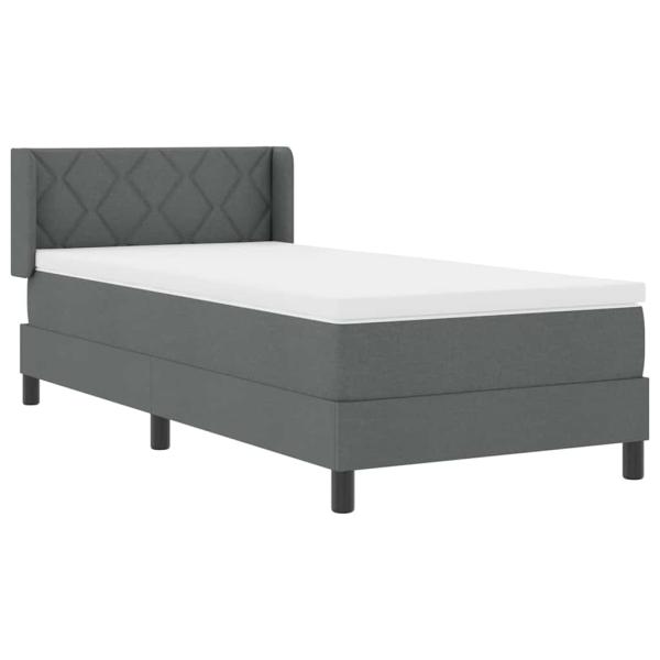 Boxspringbett mit Matratze Dunkelgrau 90x190 cm Stoff, Kopfteil Design mit Diamantblöcken Dunkelgrau 90 cm Stoff
