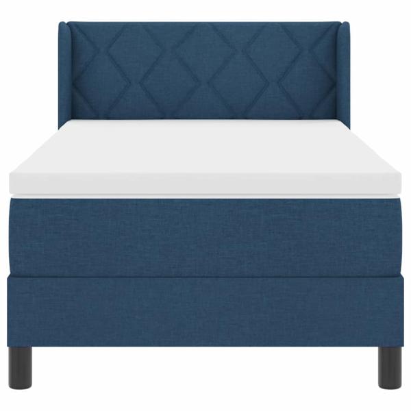 Boxspringbett mit Matratze Blau 90x200 cm Stoff, Kopfteil Diamantblockdesign Blau 90 cm Stoff