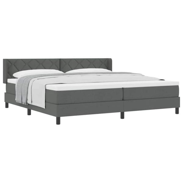 Boxspringbett mit Matratze Dunkelgrau 200x200 cm Stoff, Kopfteil Diamantblockdesign Dunkelgrau 200 cm Stoff
